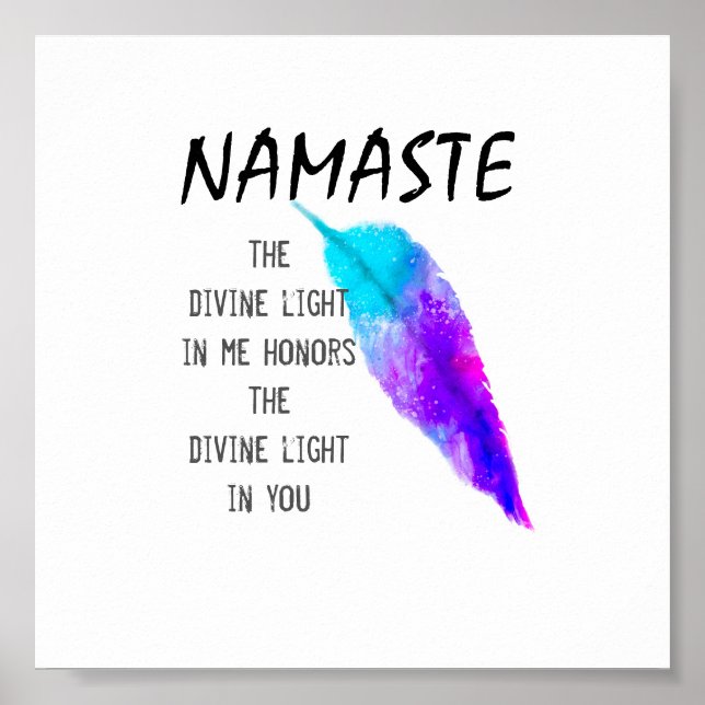 Namaste quote on purple turquoise feather art  poster (Front)