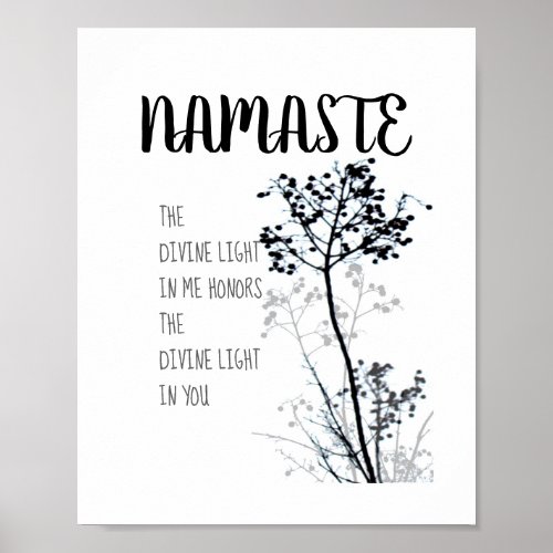 Namaste quote poster black and white nature art