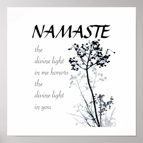 Namaste quote poster black and white nature art