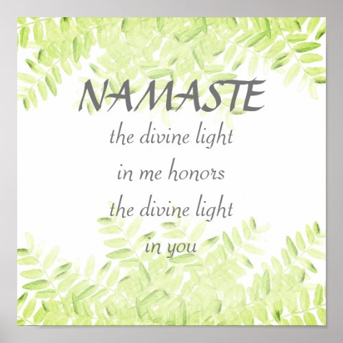 Namaste quote pretty nature green leaves design poster