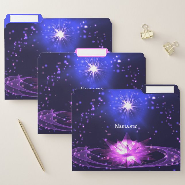 Namaste Quote Purple Crystal Lotus & Star File Folder (Set)