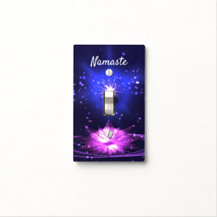 Namaste Quote Purple Crystal Lotus & Star Zen Yoga Light Switch Cover