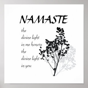 Namaste quote text on black and white nature art poster