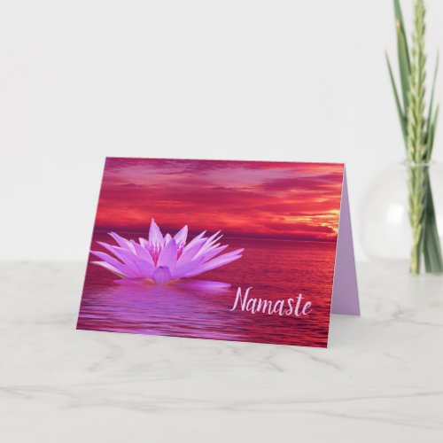 Namaste Quote Thank You Lotus on Ocean at Sunset Card