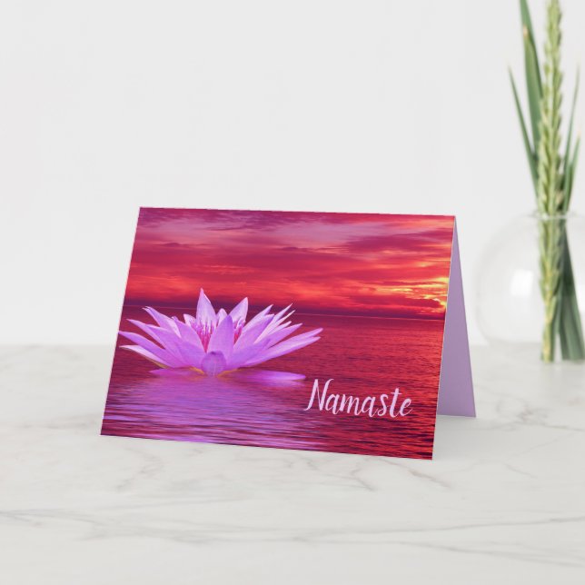 Namaste Quote Thank You Lotus on Ocean at Sunset Card (Front)
