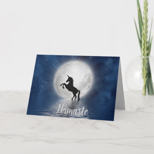 Namaste Quote Thank You Magical Unicorn Full Moon Card (Front)