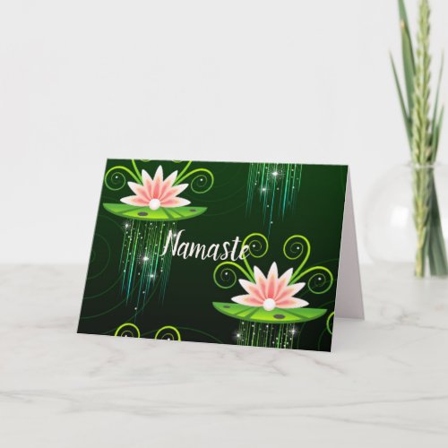 Namaste Quote Thank You Pink Lilies on Green Pad Card