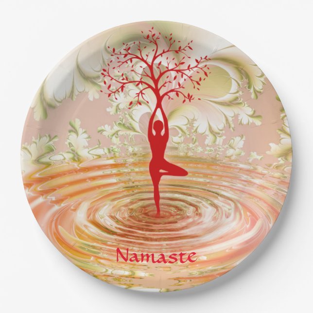 Namaste Quote Tree of Life Zen Yoga Paper Plates (Front)