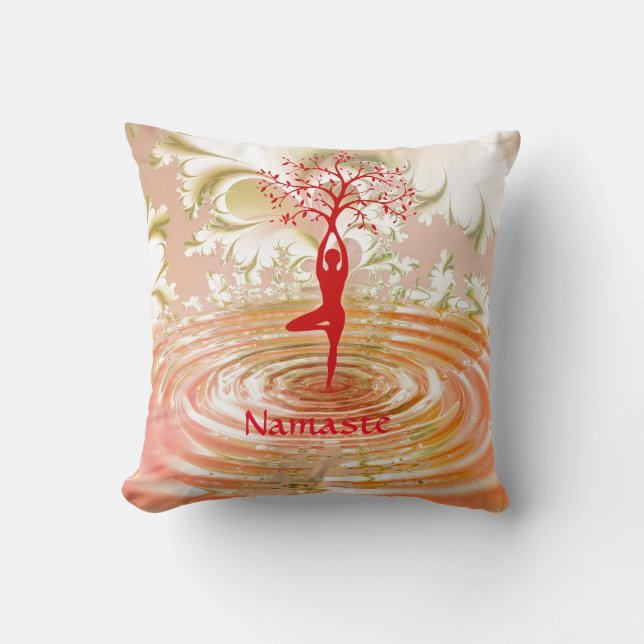 Namaste Quote Tree of Life Zen Yoga Throw Pillow (Front)