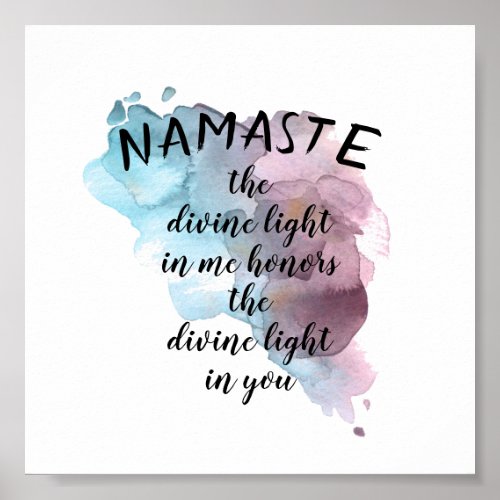 Namaste quote watercolor splash blue and purple poster