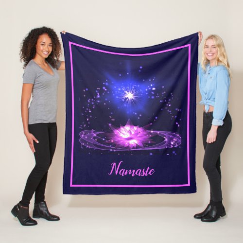 Namaste Quote Zen Yoga Purple Crystal Stars Fleece Blanket