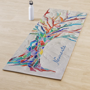 Namaste Rainbow Colors Mosaic Tree Yoga Mat