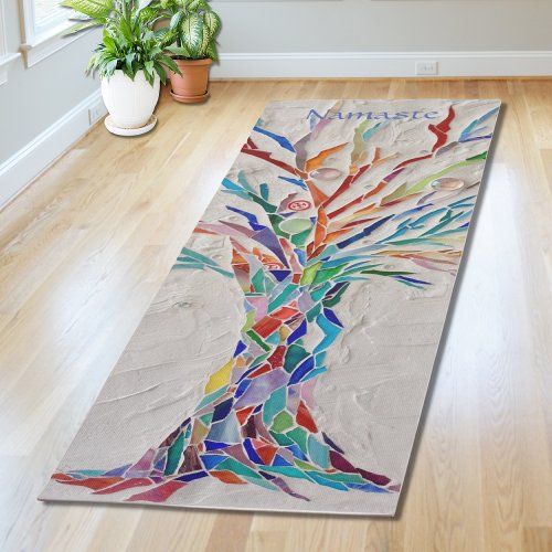 Namaste Rainbow Colors Mosaic Tree Yoga Mat