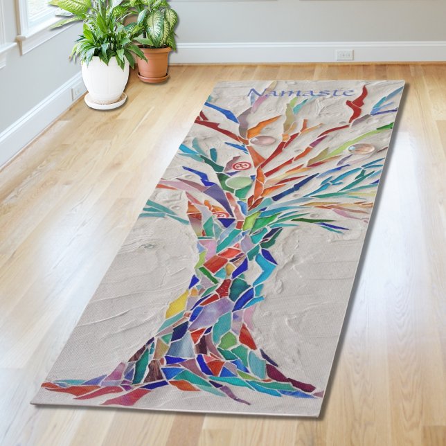 Namaste Rainbow Colors Mosaic Tree Yoga Mat (Creator Uploaded)