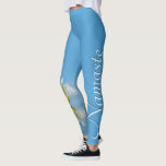 Namaste Reflecting Lotus Flower Sky Blue Yoga Leggings<br><div class="desc">These leggings or tights feature a beautiful design with a reflecting white & yellow lotus flower with waves and ripples on one leg,  and the word "Namaste" on the other. The background is a pretty light sky blue or azure color. Perfect for yoga.</div>