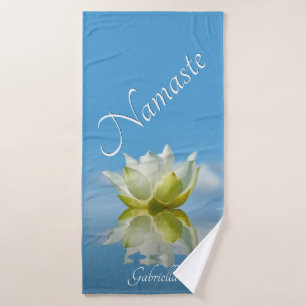 Namaste. Reflecting Lotus Flower w/Name Sky Blue Bath Towel