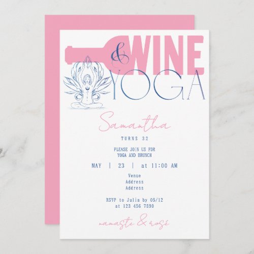 Namaste  Rose Minimal Wine  Yoga Brunch Birthday Invitation