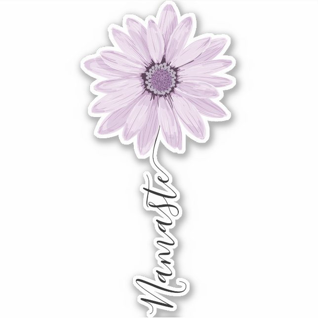 Namaste Script Lilac Daisy Flower Stem Sticker (Front)