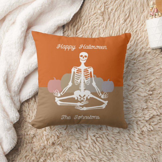 Namaste Skeleton Personalized Last Name Throw Pillow (Blanket)