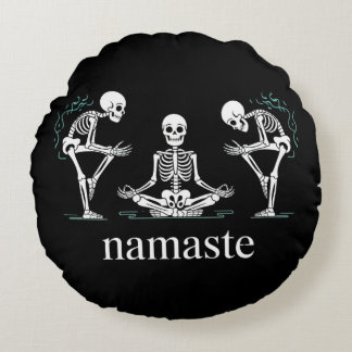 Namaste Skeletons – Funny Yoga Halloween Round Pillow