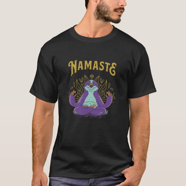 Namaste Sloth Yoga Meditation and Cute Workout Gra T-Shirt (Front)