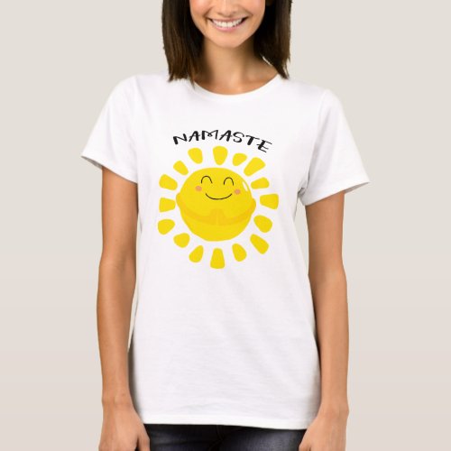 Namaste Smiling Sun With Praying Hands T_Shirt