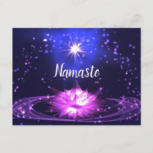 Namaste Spiritual Purple Crystal Lotus Stars Postcard