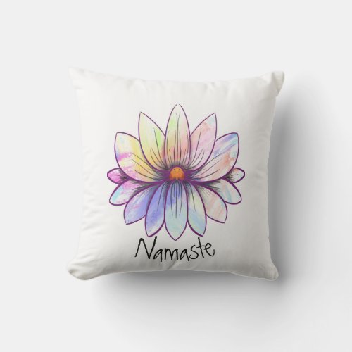 Namaste splatter pastel lotus flower white outdoor pillow