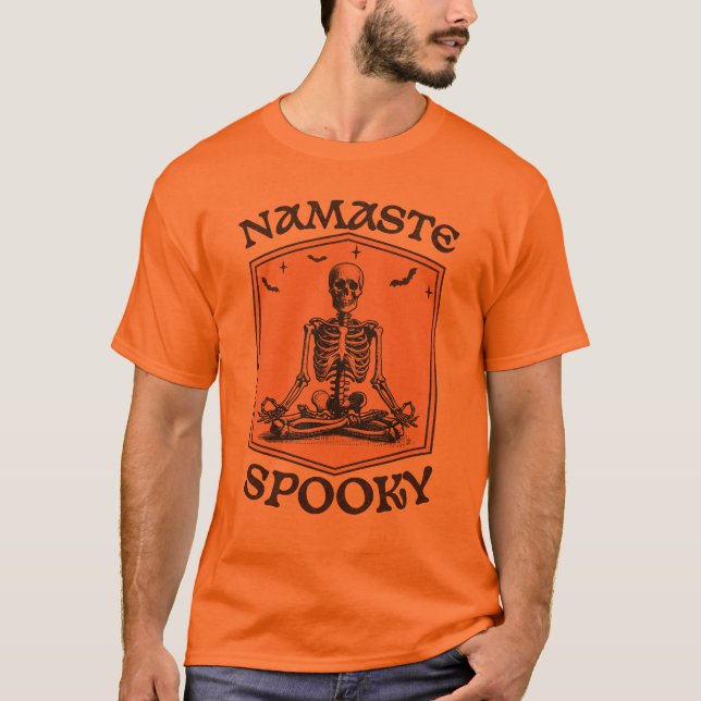 Namaste Spooky Funny Skeleton Yoga Halloween T-Shirt (Front)