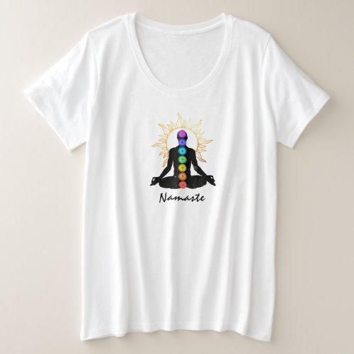  Namaste Sun Universe Man Meditate Lotus Pose Plus Size T_Shirt