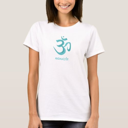 Namaste Teal Watercolor Om Symbol Yoga T_Shirt