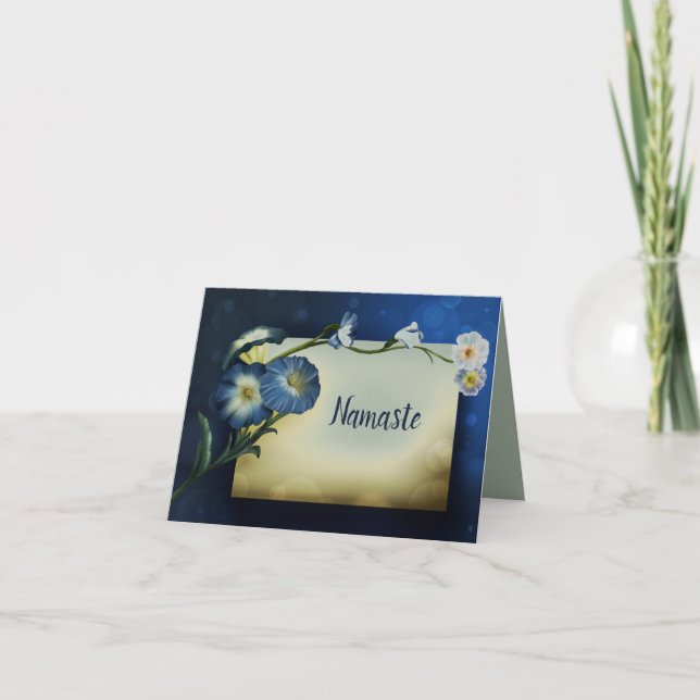 Namaste Thank You Elegant Blue Floral Design Card (Front)