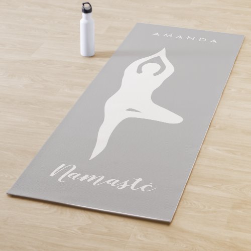 Namast tree pose silhouette custom grey yoga mat