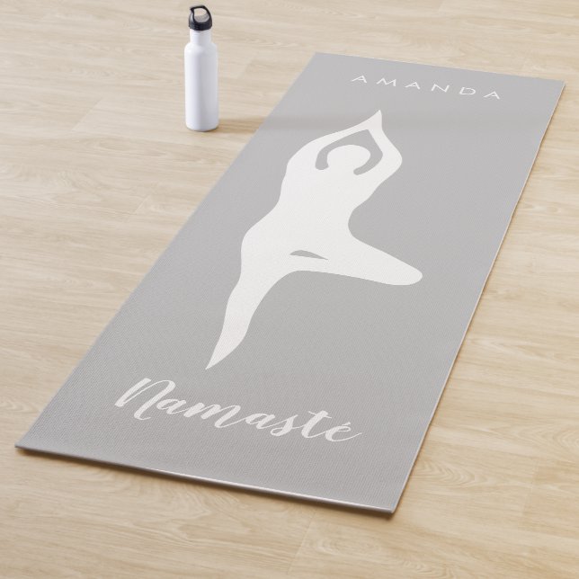 Namasté tree pose silhouette custom grey yoga mat (In Situ)