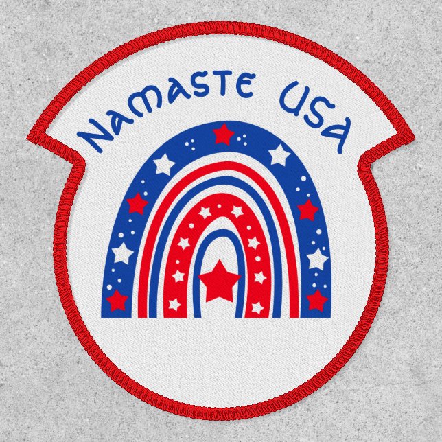 Namaste USA Patriotic Rainbow Iron On Patch (Front)