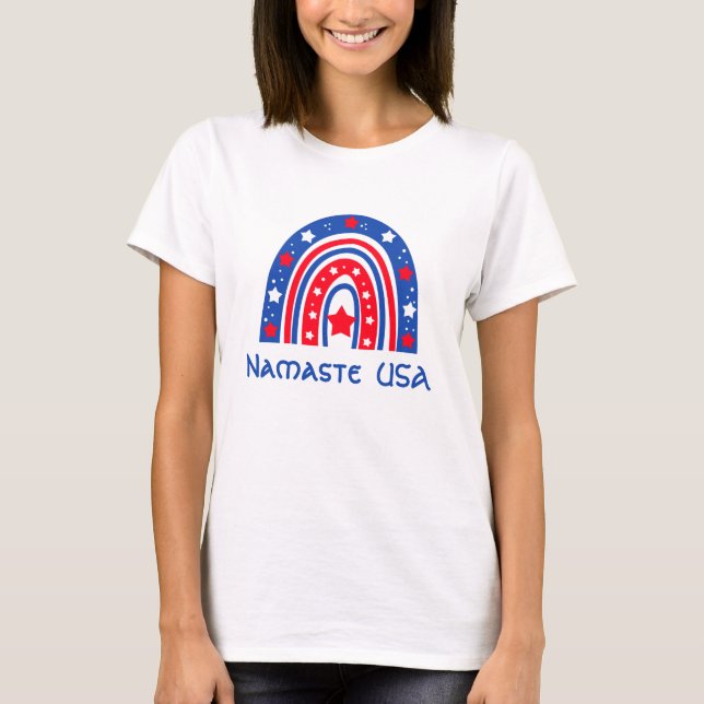 Namaste USA Patriotic Rainbow T-Shirt (Front)