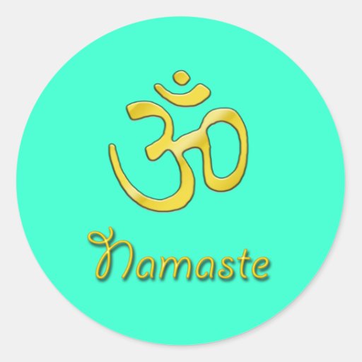 Namaste w/ ome blue green sticker | Zazzle