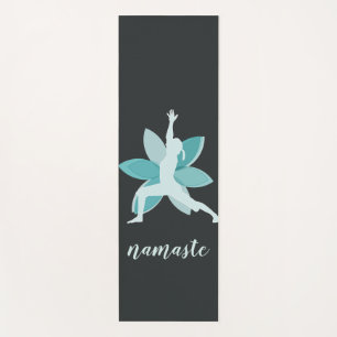 Namaste. Warrior Pose Blue Lotus Flower Logo Yoga Mat