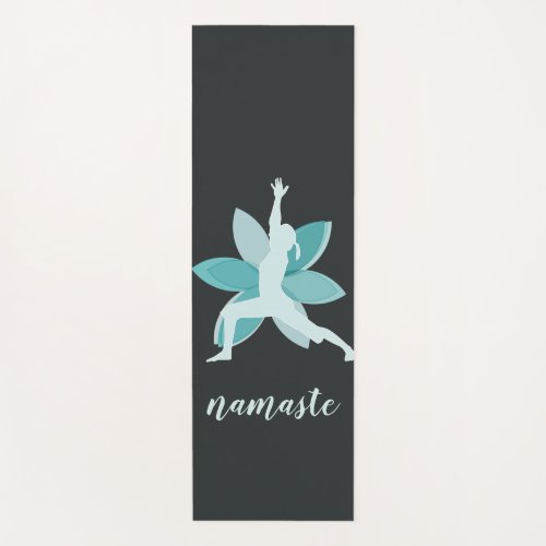 Namaste Warrior Pose Blue Lotus Flower  Logo Yoga Mat