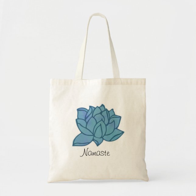 Namaste Watercolor Blue Lotus Yoga Tote (Front)