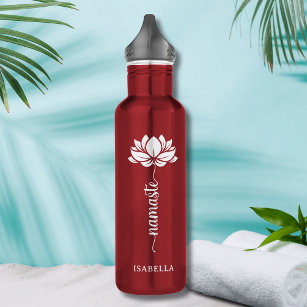 Namaste Whit Lotus Flower Modern Personalized Name Stainless Steel Water Bottle