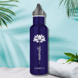 Namaste Whit Lotus Flower Modern Personalized Name Stainless Steel Water Bottle<br><div class="desc">Namaste White Lotus Flower Modern Personalized Name Sports Fitness Yoga Stainless Steel Water Bottle features a white lotus flower with the text "namaste" in modern hand lettered calligraphy script and personalized with your name. Perfect gift for friends and family for birthday, Christmas, Mother's Day, best friends, yoga lovers, fitness and...</div>