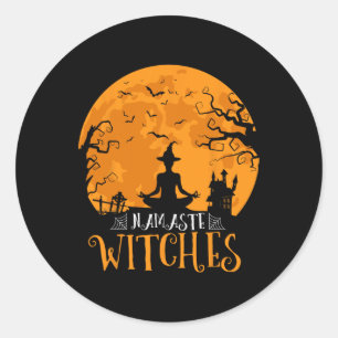 Namaste Witches Men Women Funny Halloween Yoga Lov Classic Round Sticker