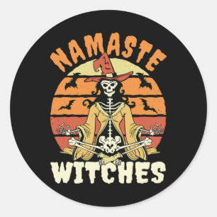 Namaste Witches Skeleton Halloween Yoga Classic Round Sticker