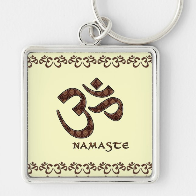 Namaste with Om Symbol Brown and Cream Keychain (Front)