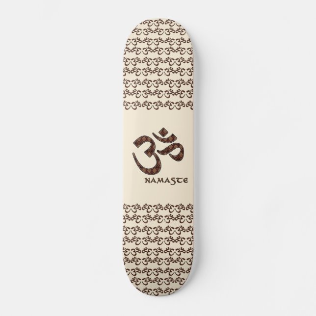 Namaste with Om Symbol Brown and Cream Skateboard Deck (Front)