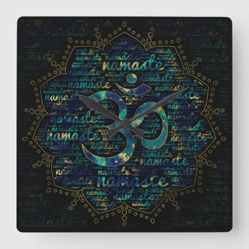 Namaste Word Art in Lotus with OM symbol Square Wall Clock