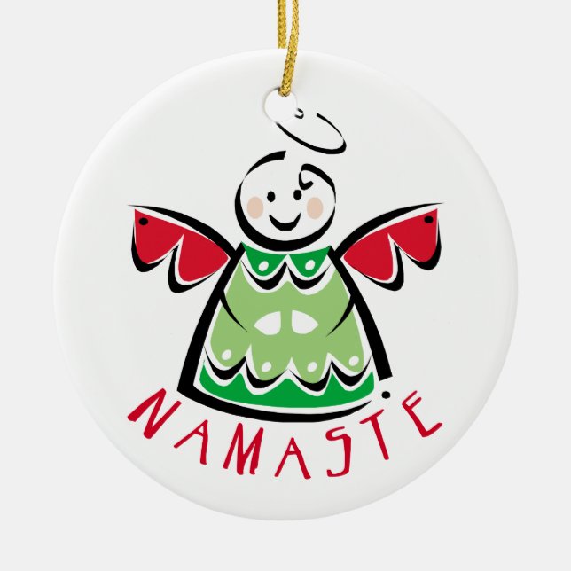 Namaste Yoga Angel Christmas Ceramic Ornament (Front)