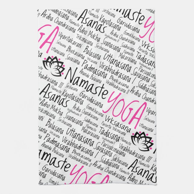 Namaste Yoga Asanas Positions Names in Sanskrit Kitchen Towel (Vertical)