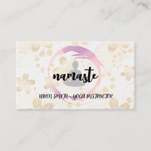Namaste Yoga  Gold Floral Background Business Card